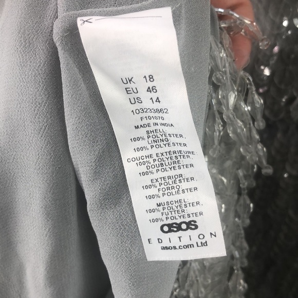 NWT - ASOS EDITION - sequin & crystal fringe midi skirt in gray - 14 - Picture 9 of 10